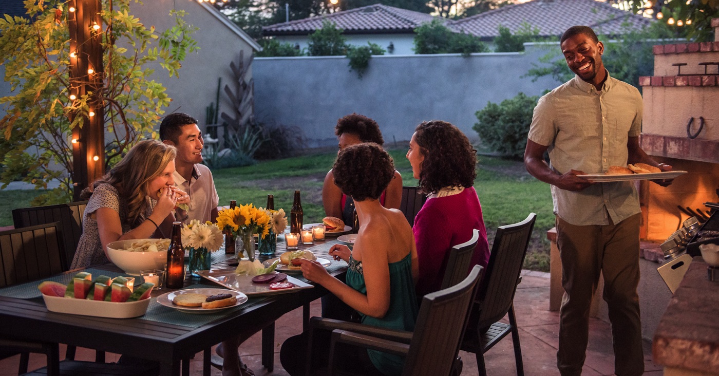 people having dinner outside