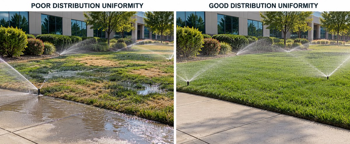 Comparison of poor and high Distribution Uniformity in landscape irrigation