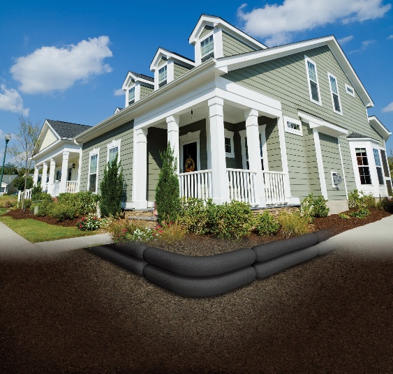 NDS EZflow French Drain installed underground around a home's foundation